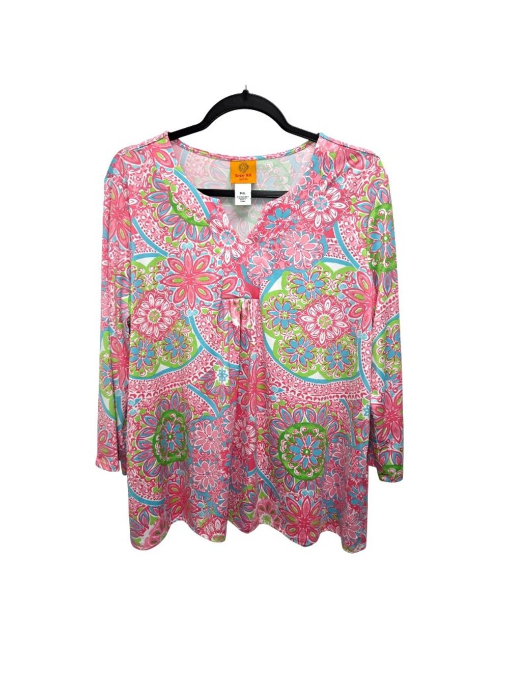 Ruby Rd. Petite PXL pink floral 3/4 sleeve pullover blouse. 4261